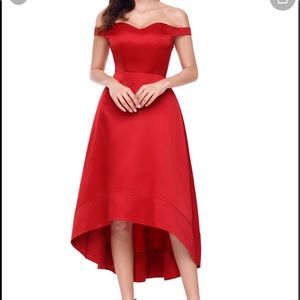 Red High-Low off shoulder